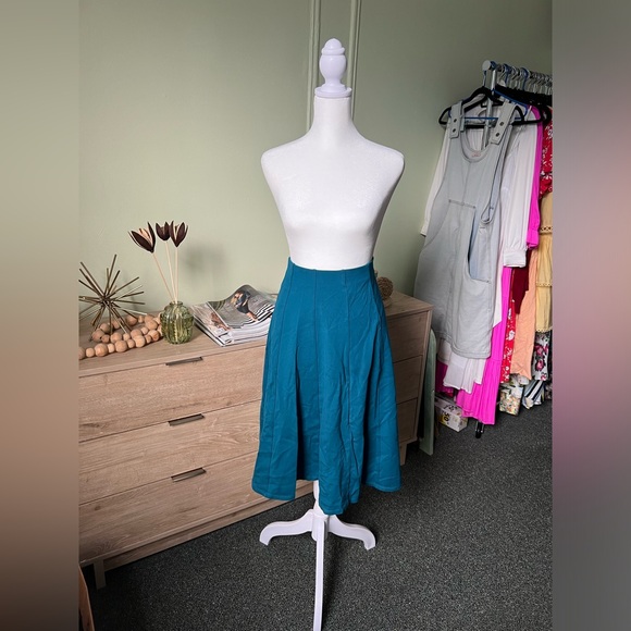 Torquoise Blue Green Midi Knee-Length Panel Pleated Stretch Full Circle Skirt M - Picture 5 of 15